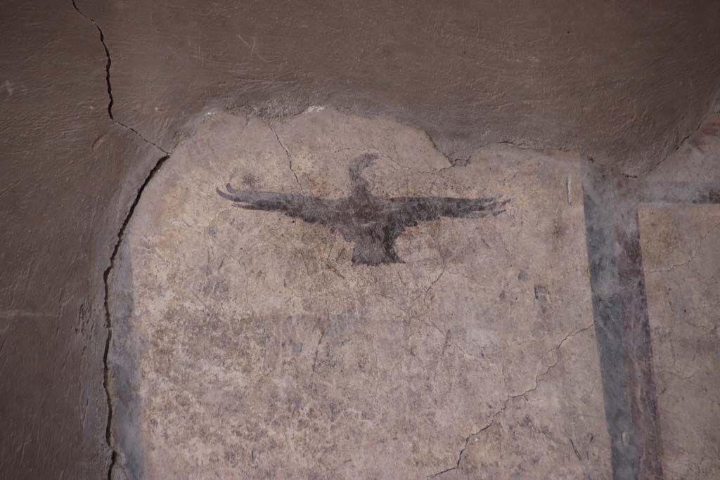 IV.21, Herculaneum. September 2019. Room 24, painted decoration of bird from upper west wall in atrium.
Photo courtesy of Klaus Heese.